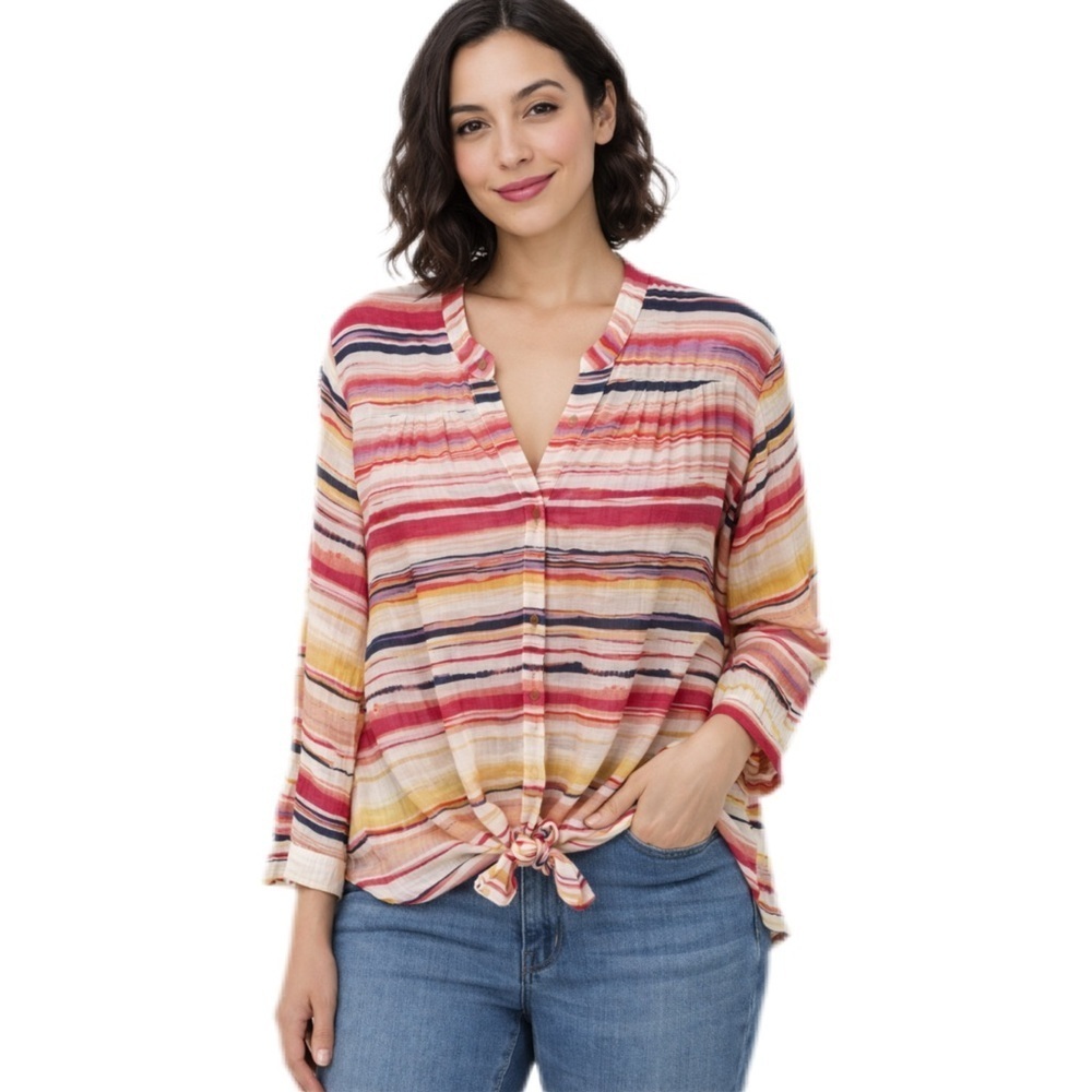 Hope & Harlow Striped Blouse Boho, Resort, Classic Chic, Light Whimsygoth Size S